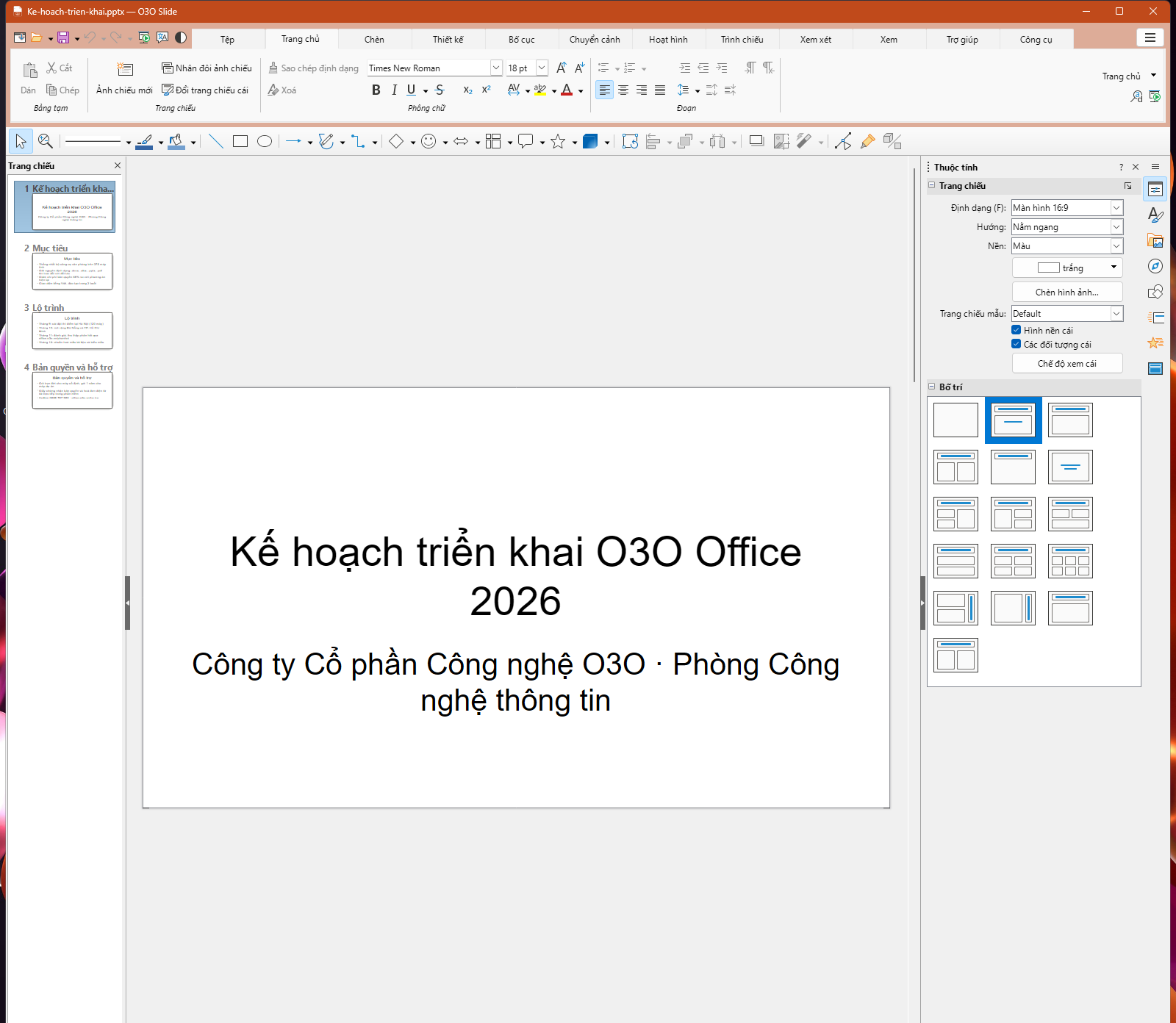 O3O Slide with the layout panel.
